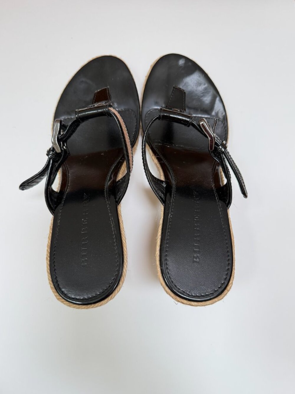 Burberry Nova Check Espadrille Wedge Sandals Black Patent Leather EU 41 - Picture 4 of 13